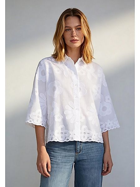 MORE&MORE Klassische Bluse weite 3/4 Arm-Bluse, Blumenstickerei günstig online kaufen