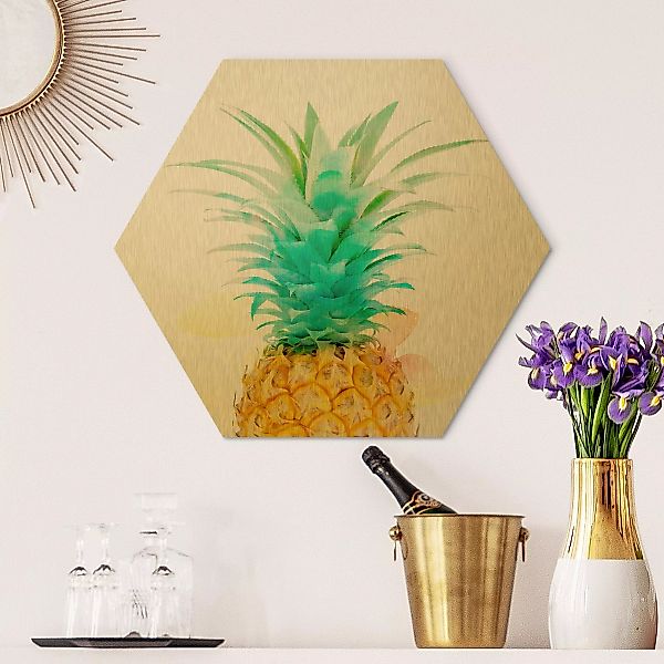 Hexagon-Alu-Dibond Bild Küche Ananas Aquarell günstig online kaufen