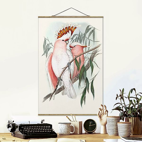 Stoffbild Tiere mit Posterleisten - Hochformat Pastell Papageien I günstig online kaufen