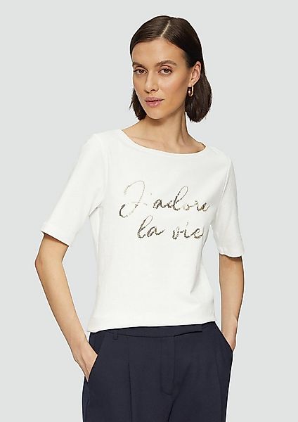 s.Oliver Kurzarmshirt T-Shirt T-Shirt aus Baumwollmix mit Pailletten-Schrif günstig online kaufen