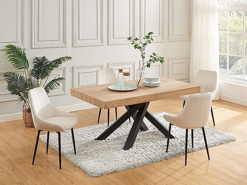 Esstisch ausziehbar - 6 bis 10 Personen - MDF & Metall - Naturfarben & Schw günstig online kaufen