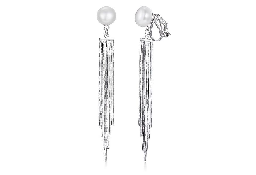 Schöner-SD Paar Ohrclips Perlenohrclips Süßwasserperle Clips mit langen Ket günstig online kaufen