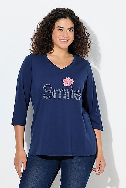 Ulla Popken T-Shirt Shirt Smile Classic V-Ausschnitt 3/4-Arm günstig online kaufen