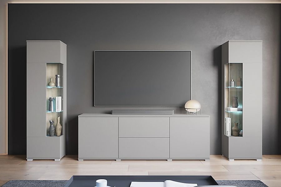 INOSIGN Wohnwand "KENIA", (Komplett-Set, 3 St.), Vitrinen mit Eckverglasung günstig online kaufen