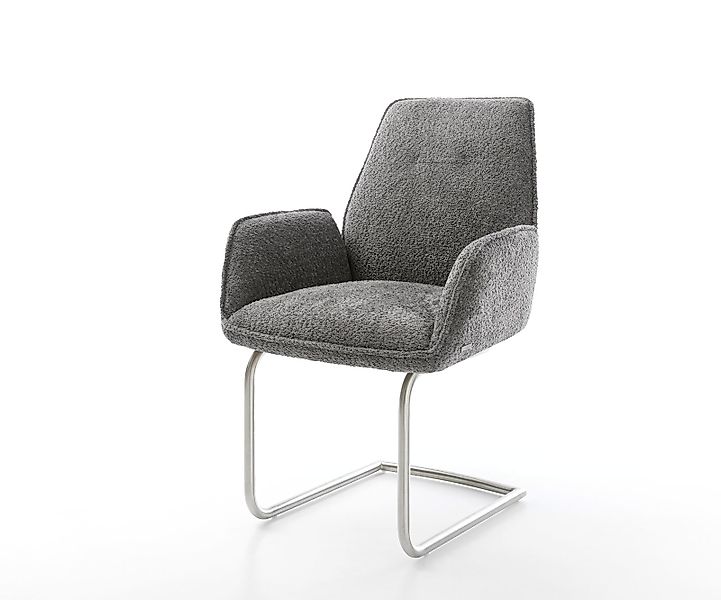Freischwinger Zoa-Flex Bouclé Grau Freischwinger rund Edelstahl Taschenfede günstig online kaufen