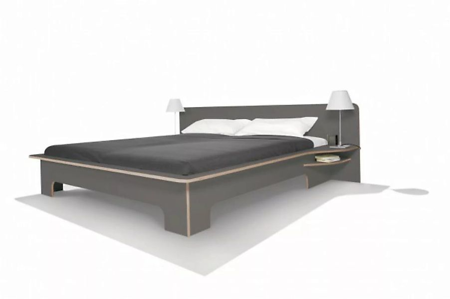 PLANE Doppelbett Anthrazit mit Birkenkante 140 x 200 cm ohne Bettkasten günstig online kaufen