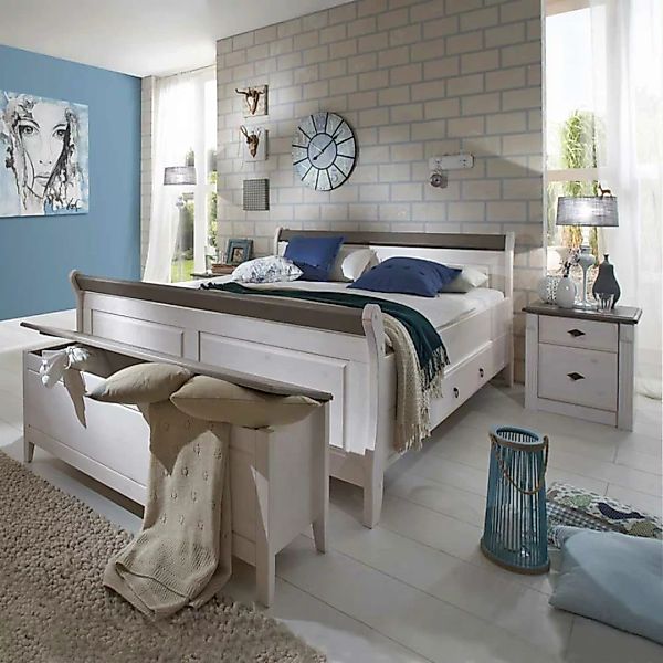 Schlafzimmer Einrichtung im Landhausstil Weiß Grau (vierteilig) günstig online kaufen