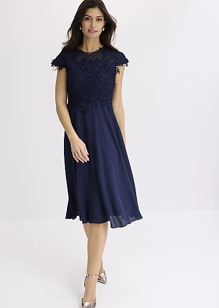 bonprix Midikleid festlicher Stil, aus Tüllmaterial mit Spitze, ausgestellt günstig online kaufen