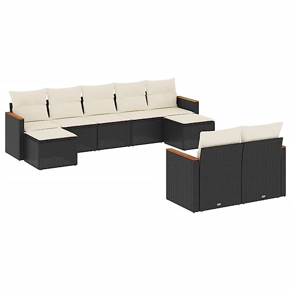 vidaXL 9-Tlg Garten-Sofagarnitur mit Kissen Schwarz Poly Rattan 3226399 günstig online kaufen