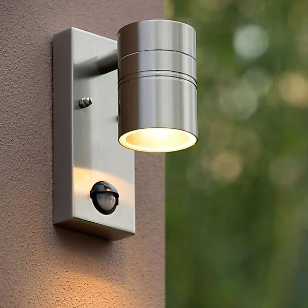 Einflammige LED Außenwandleuchte Arne, chrom matt, inkl. Bewegungsmelder günstig online kaufen