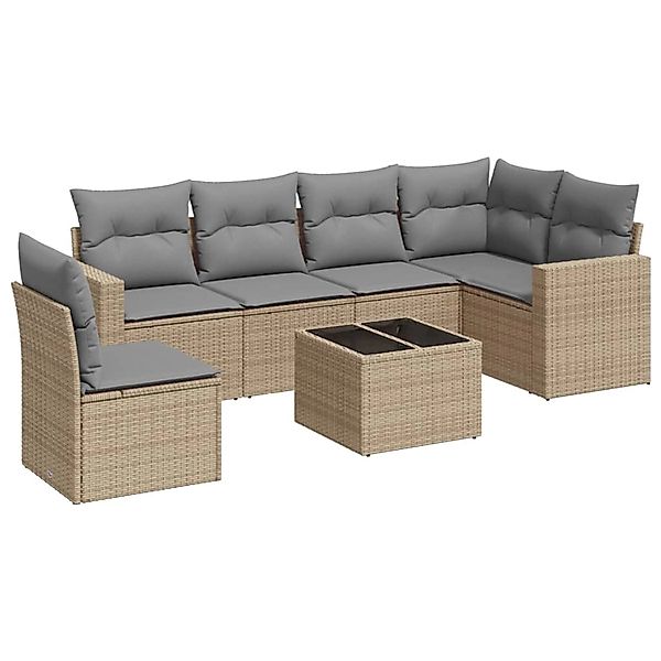 vidaXL 7-Tlg Garten-Sofagarnitur mit Kissen Beige Poly Rattan 3219029 günstig online kaufen