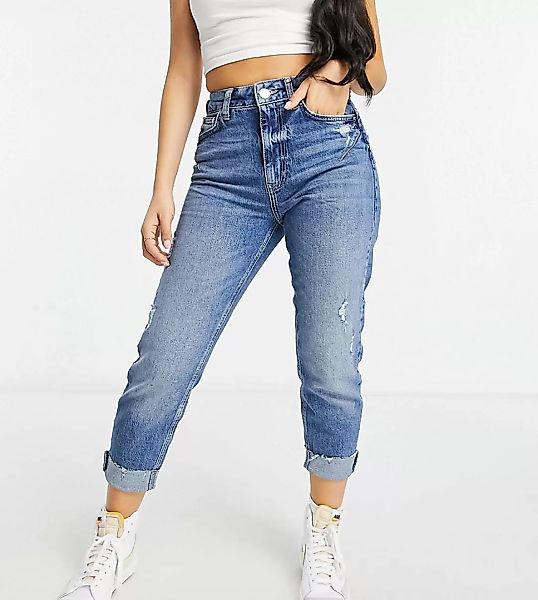 River Island Petite – Carrie – Bequeme, figurformende Mom-Jeans mit unverar günstig online kaufen