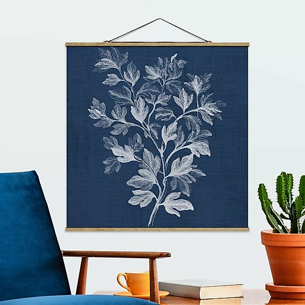 Stoffbild Blumen mit Posterleisten - Quadrat Denim Pflanzenstudie I günstig online kaufen