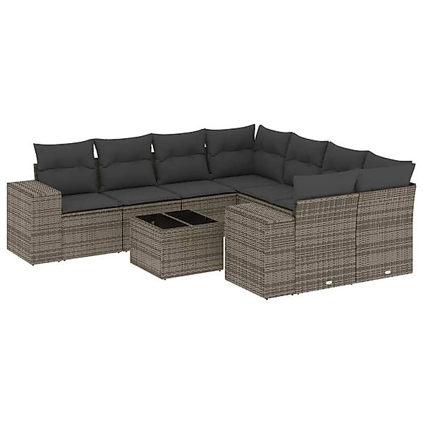 vidaXL 9-Tlg Garten-Sofagarnitur mit Kissen Grau Poly Rattan 3222359 günstig online kaufen