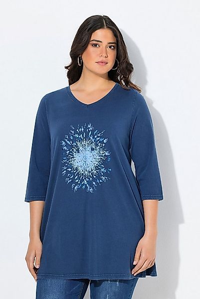 Ulla Popken Longshirt Shirt Pusteblume A-Linie V-Ausschnitt 3/4-Arm günstig online kaufen