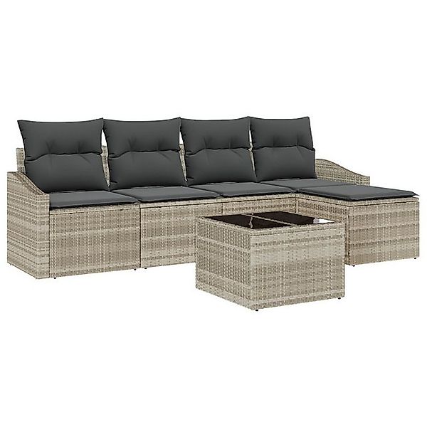 vidaXL Loungesofa 6-tlg. Garten-Sofagarnitur mit Kissen Grau Poly Rattan, 6 günstig online kaufen