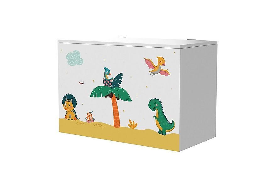en.casa Spielzeugtruhe, »Oleiros« Dinosaurier-Motiv 40 x 60 x 30 cm Weiß/Gr günstig online kaufen