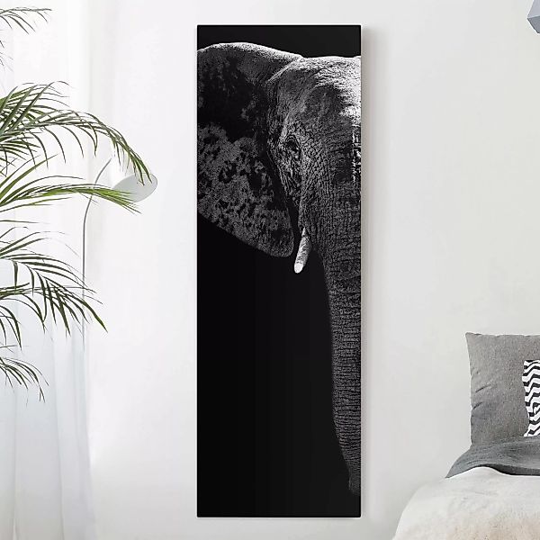 Leinwandbild - Hochformat Afrikanischer Elefant schwarz-weiß günstig online kaufen