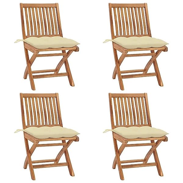 vidaXL Klappbare Gartenstühle mit Kissen 4 Stk Massivholz Teak 3072824 günstig online kaufen