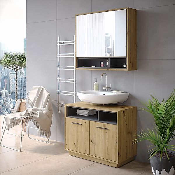 Vicco Waschbeckenunterschrank Beatrice, Eiche/Anthrazit, 80 x 64 cm (1-St) günstig online kaufen