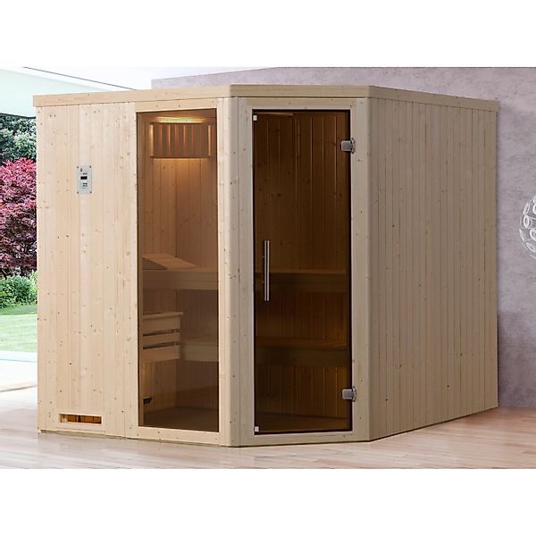 Weka Element-Ecksauna Varberg 3 Sparset 7,5 kW BioS Glastür/Fenster günstig online kaufen