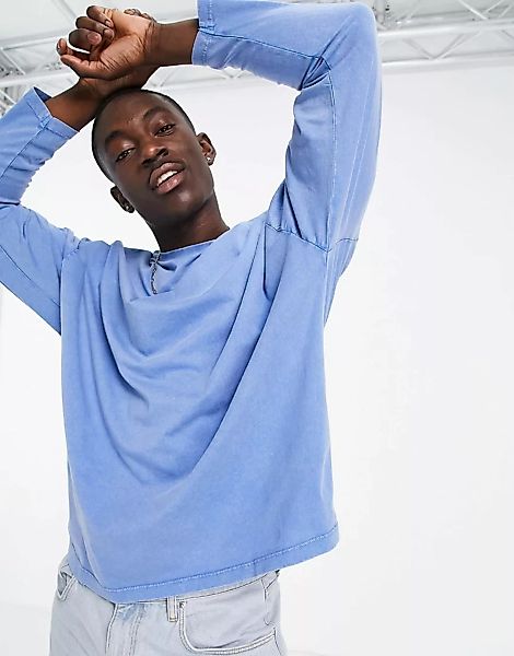 ASOS DESIGN – Langärmliges Oversize-Shirt aus Bio-Baumwolle mit Acid-Waschu günstig online kaufen