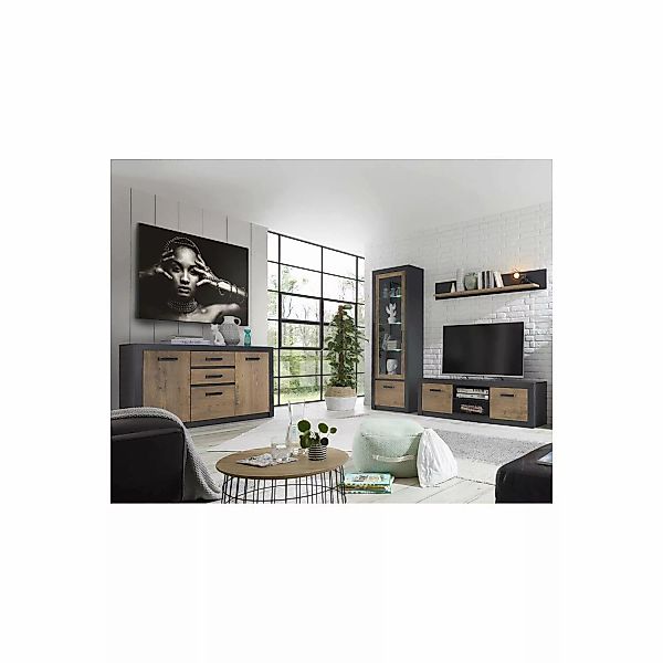 Anbauwand mit Sideboard BAKU-61 inkl. LED-Glaskantenbeleuchtung, in Fresco günstig online kaufen