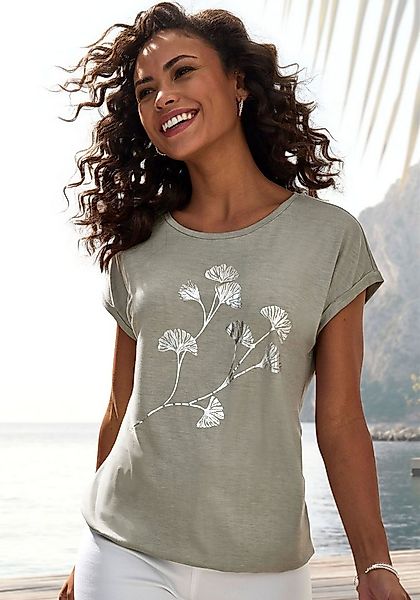 LASCANA Kurzarmshirt "mit schimmerndem Blumenprint", aus elastischer Viskos günstig online kaufen