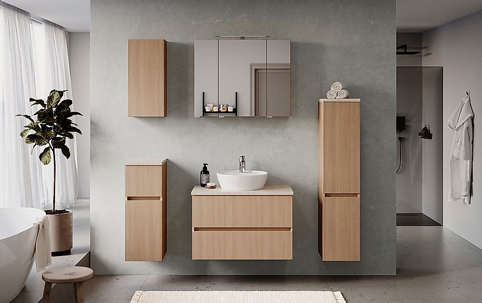 welltime Badmöbel-Set "EIXO, 5tlg.-Set: Spiegelschrank, Waschtisch und Beim günstig online kaufen