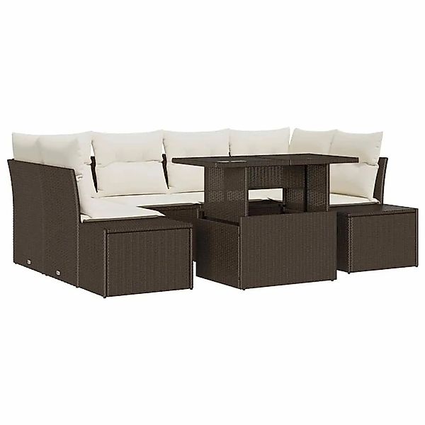 vidaXL Sofa Set mit Kissen 7-Tlg Braun und Creme Poly-Rattan 3349114 günstig online kaufen