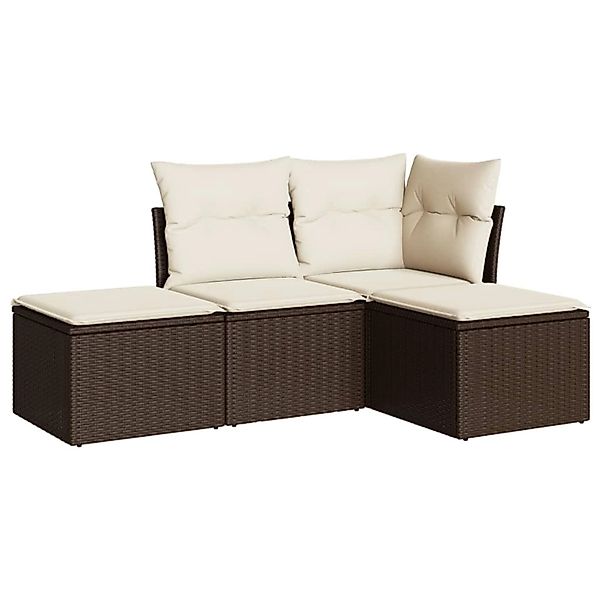 vidaXL 4-Tlg Garten-Sofagarnitur mit Kissen Braun Poly Rattan 3217483 günstig online kaufen