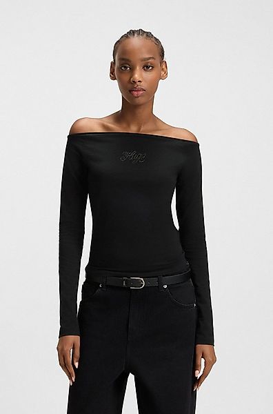 HUGO Blue Langarmshirt Dolder schulterfrei, mit Strasssteinbesatz vorn günstig online kaufen