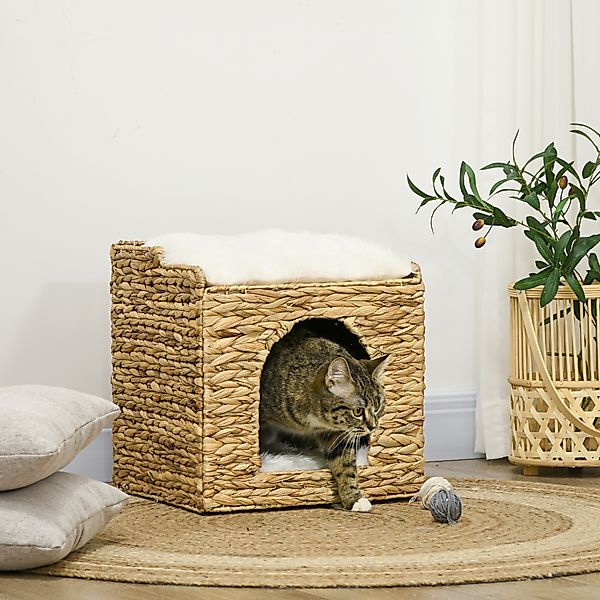 PawHut Tierhaus Katzenhaus mit Kissen, Katzenbett, günstig online kaufen