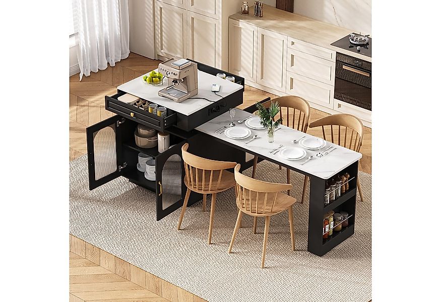 Flieks Kücheninsel mit Steckdosenleisten und ausziehbarer Esstisch, (Set), günstig online kaufen