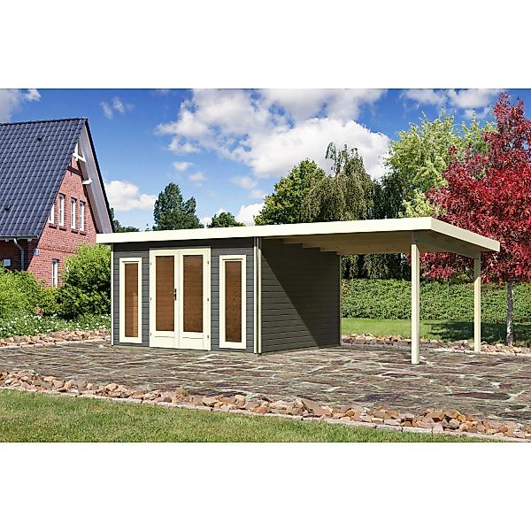 Karibu Holz-Gartenhaus Norrköping Terragrau Pultdach Lackiert 365 cm x 305 günstig online kaufen