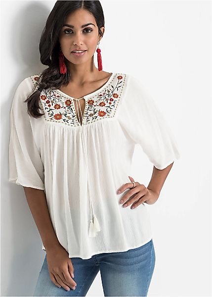 bonprix Tunika Casual Stil, A-Linie Passform, Kurzarm-Design, mit Stickerei günstig online kaufen