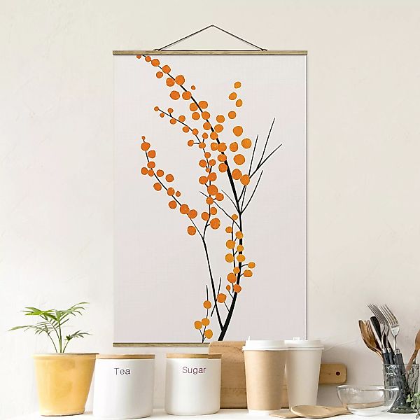 Stoffbild mit Posterleisten Grafische Pflanzenwelt - Beeren Orange günstig online kaufen