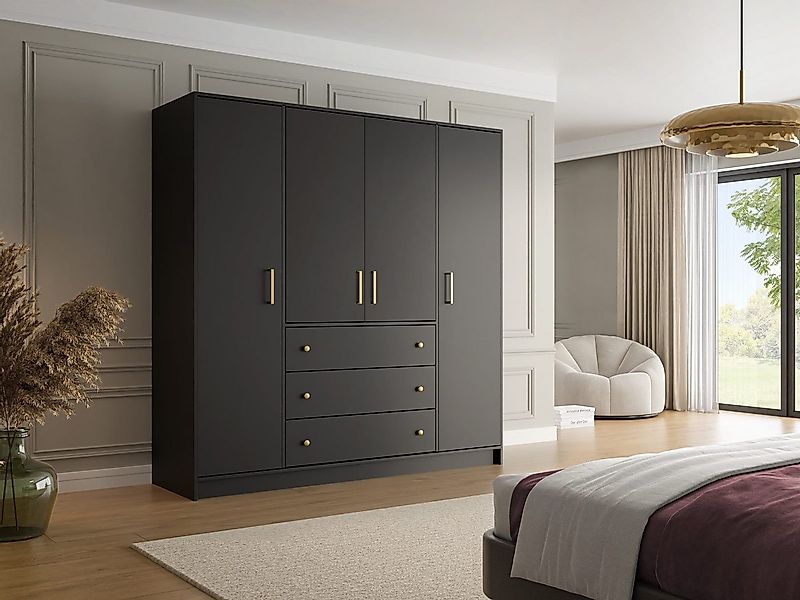 Compleo Kleiderschrank mit 3 Schubladen RETRO D4 Gold Griffe, Modern design günstig online kaufen