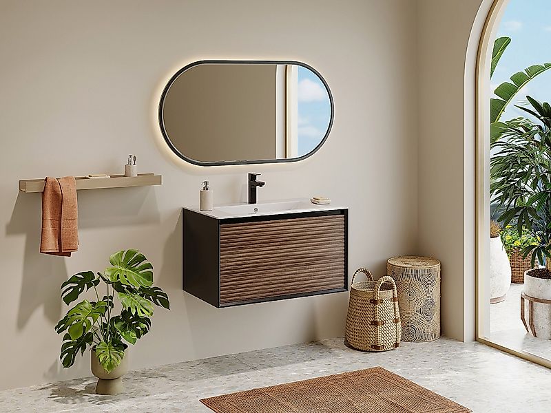 Waschbeckenunterschrank hängend mit Einbauwaschbecken - Streifenoptik - Hol günstig online kaufen