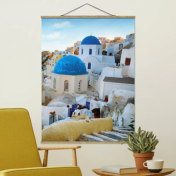 Stoffbild Architektur mit Posterleisten - Hochformat Santorini günstig online kaufen