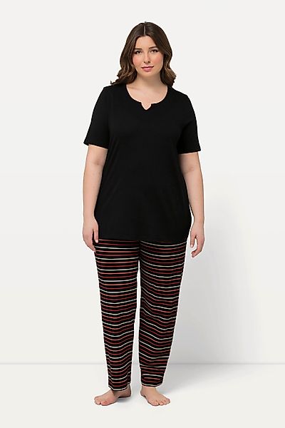 Ulla Popken Pyjama Pyjama Ringel Tunika-Ausschnitt günstig online kaufen