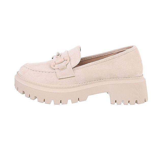 Ital-Design Damen Mokassins Freizeit Slipper Blockabsatz Mokassins in Beige günstig online kaufen