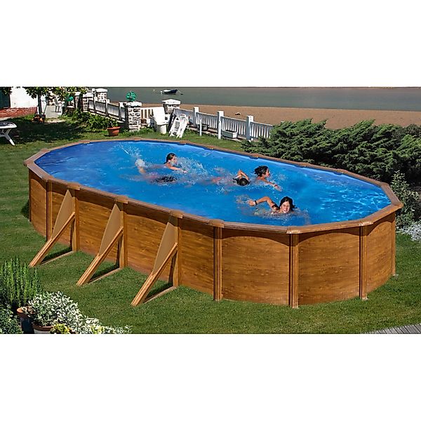 Summer Fun Stahlwand Pool-Set Holz Dekor RAVENNA Aufstellb. oval 610 x 375 günstig online kaufen