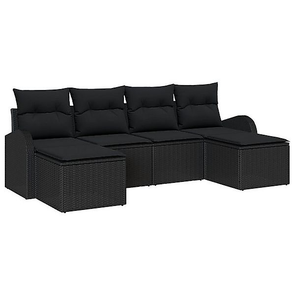 vidaXL Loungesofa 6-teiliges Garten-Sofa-Set mit Kissen Schwarz Poly-Rattan günstig online kaufen