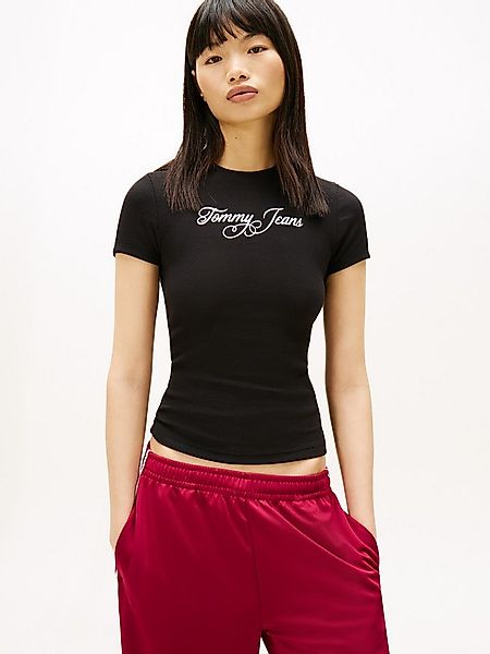 Tommy Jeans Kurzarmshirt TJW SLIM ESS LOGO 1 RIB TEE EXT in gerippter Struk günstig online kaufen