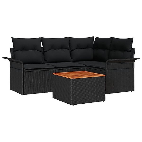 vidaXL Loungesofa 5-tlg. Garten-Sofagarnitur mit Kissen Schwarz Poly Rattan günstig online kaufen