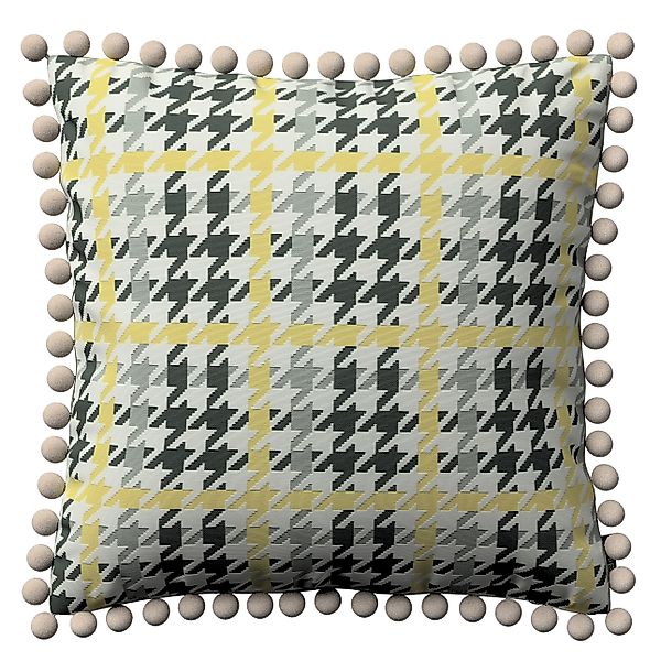 Kissenhülle Wera mit Bommeln, gelb-schwarz, 45 x 45 cm, SALE (137-79) günstig online kaufen