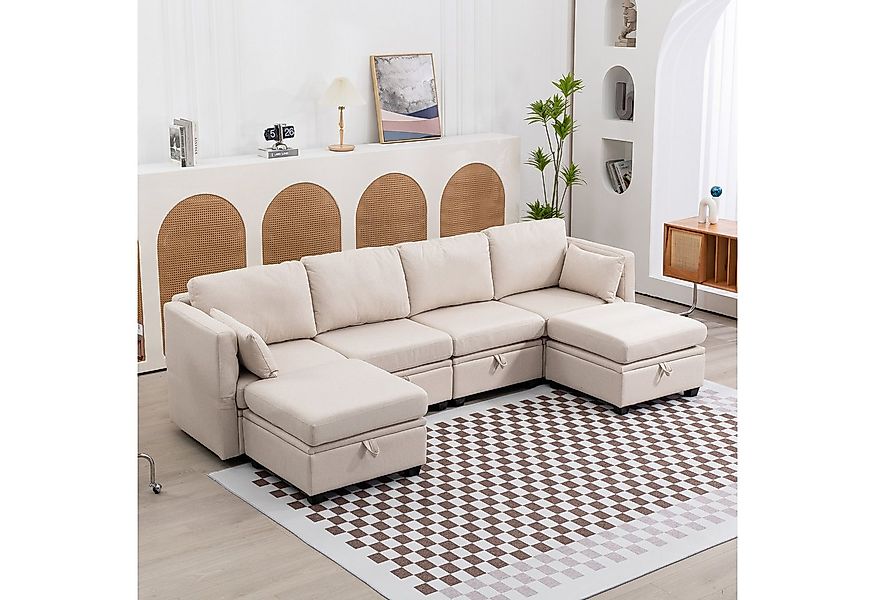 LVHOM Ecksofa Modular Loungsofa, Hockern, Stauraum, abnehmbaren Kissen, 4-6 günstig online kaufen