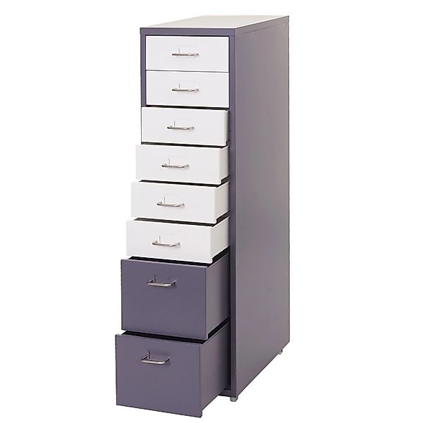 PROREGAL Rollcontainer Housten 110x28x41cm 8 Schubladen Dunkelgrau Weiß-Dun günstig online kaufen