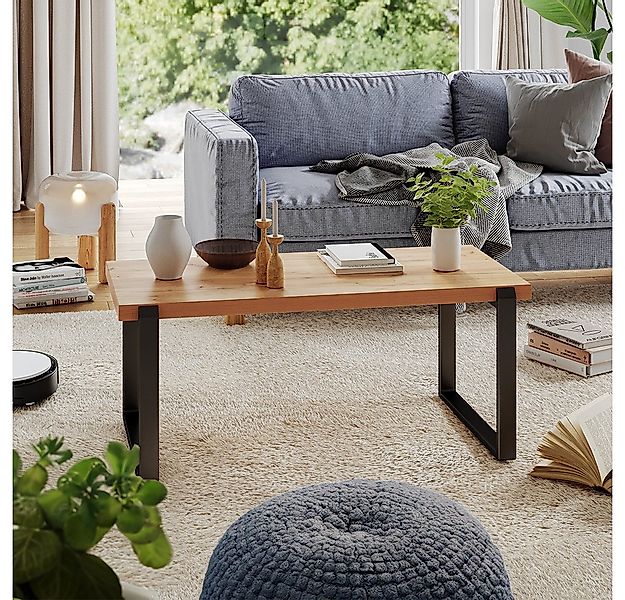 Vicco Couchtisch Halifax, Eiche rustikal/Schwarz, 110 x 56 cm mit Metallrah günstig online kaufen